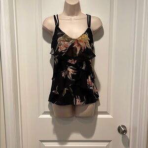 White House Black Market Black and Orange Ruffled Camisole Sz SMALL